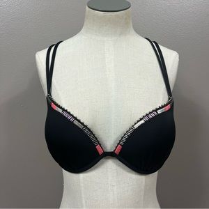 32D Victoria’s Secret black gorgeous push-up embroidered bikini swim top
